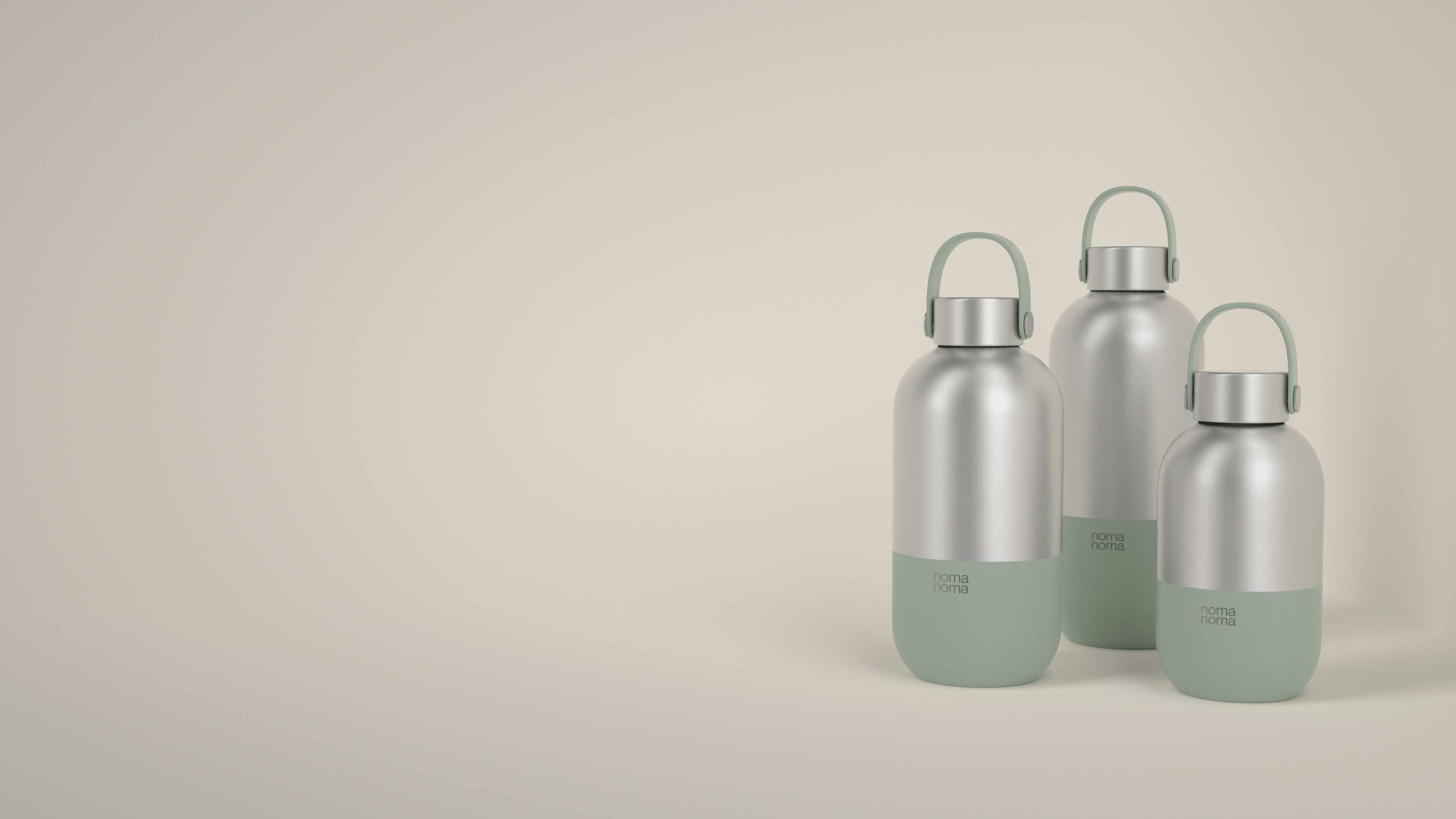 Die hellgrüne Trinkflasche von noma noma gibt es in drei praktischen Größen.