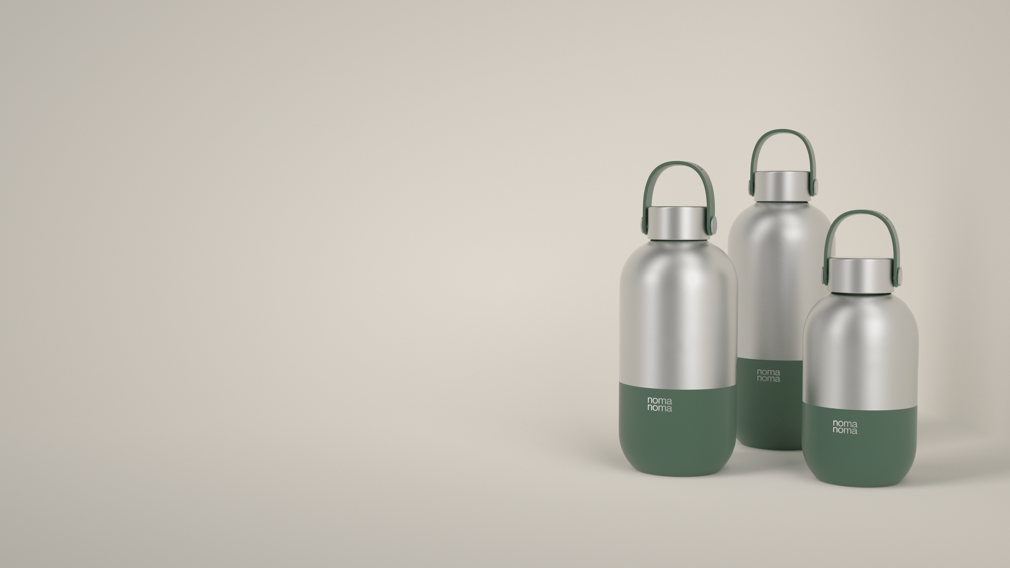 Die dunkelgrüne Trinkflasche von noma noma gibt es in drei praktischen Größen.