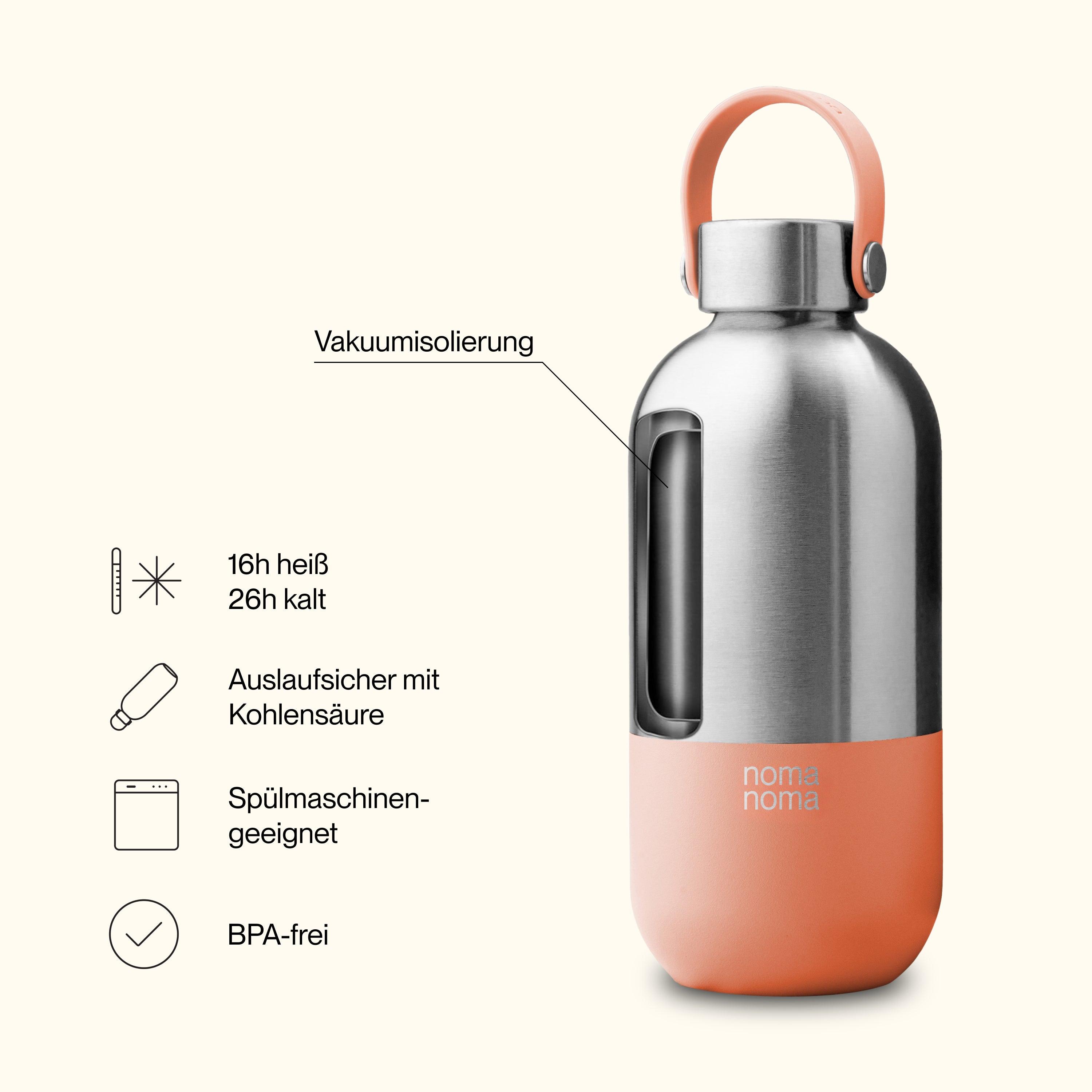 Edelstahl Trinkflasche 500 ml Peach Orange