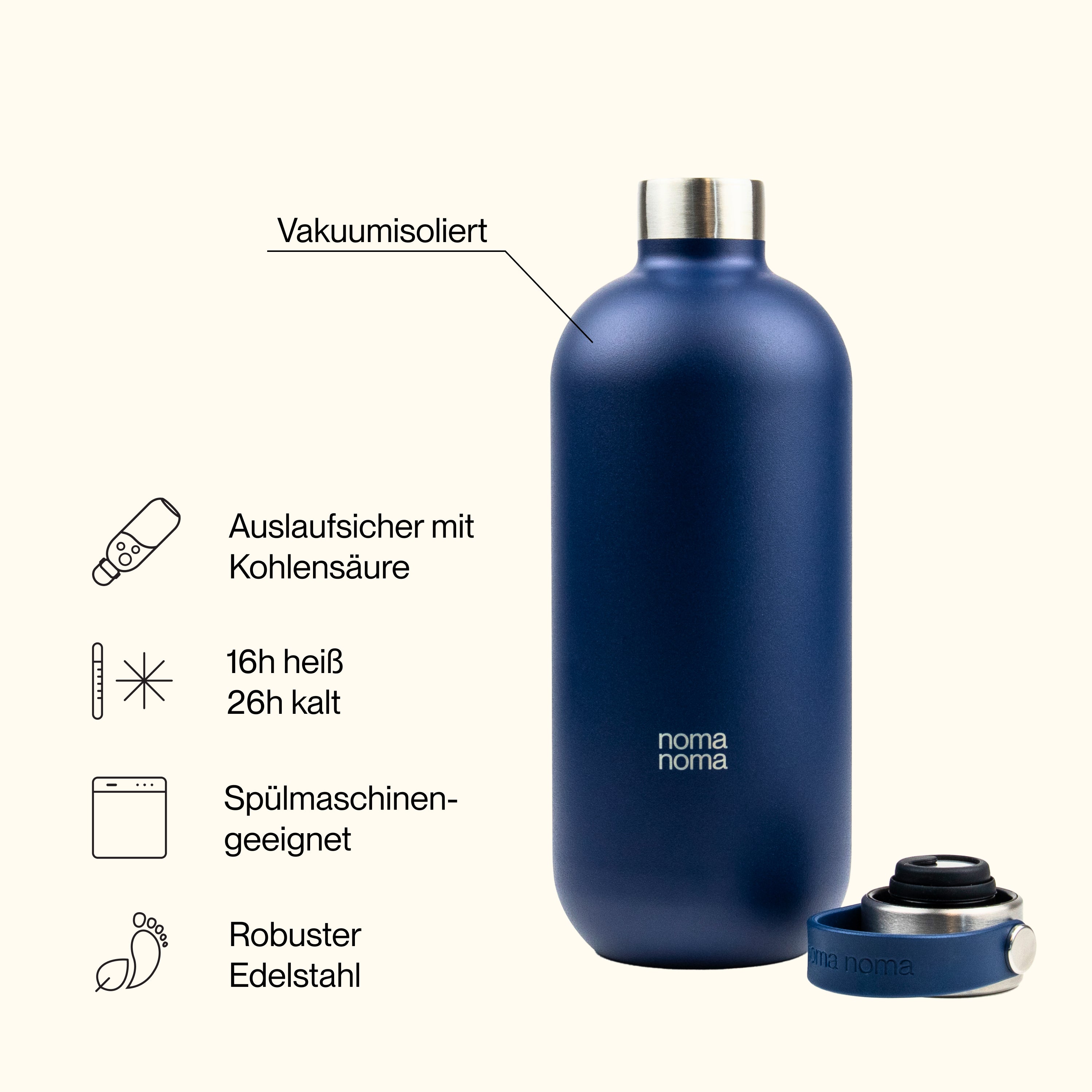Edelstahl Trinkflasche 1000 ml Soda Blue vollfarbig